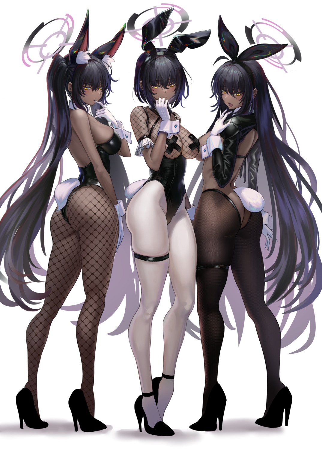 animal_ears ass b-pang blue_archive bunny_ears bunny_girl fishnets garter halo heels kakudate_karin no_bra nopan pantyhose pasties tail