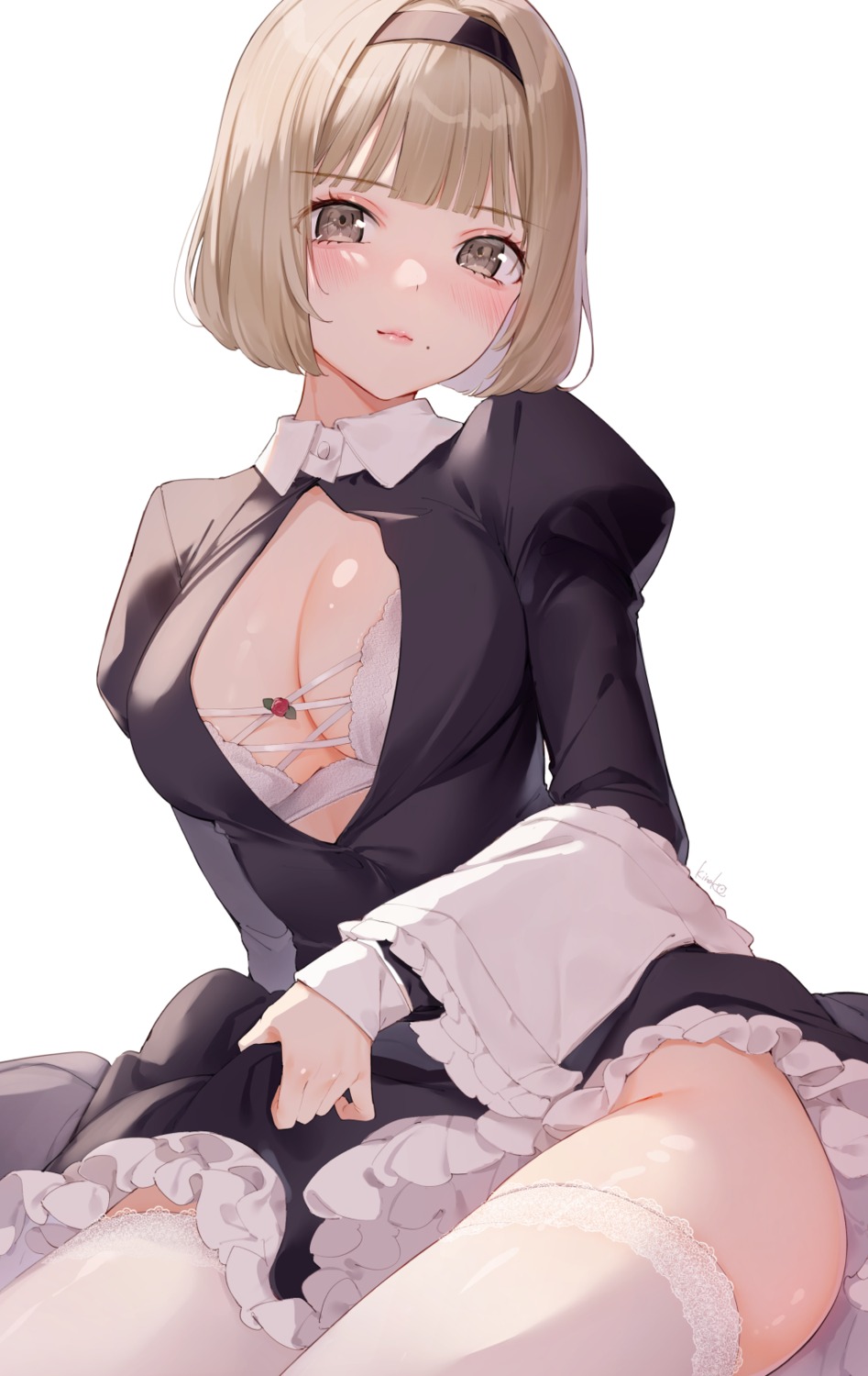 bra kinako_(shiratama_mochi) maid nopan open_shirt skirt_lift thighhighs