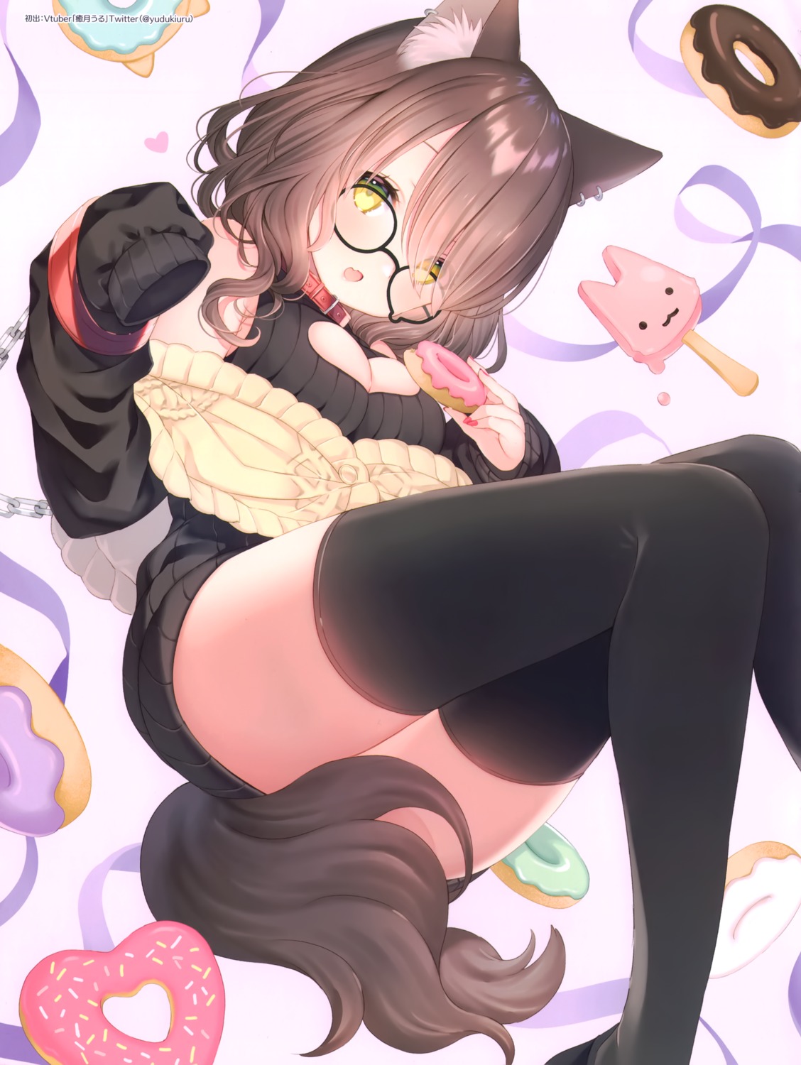 animal_ears cleavage hololive megane nekomimi roboco-san thighhighs wasabi_(sekai)