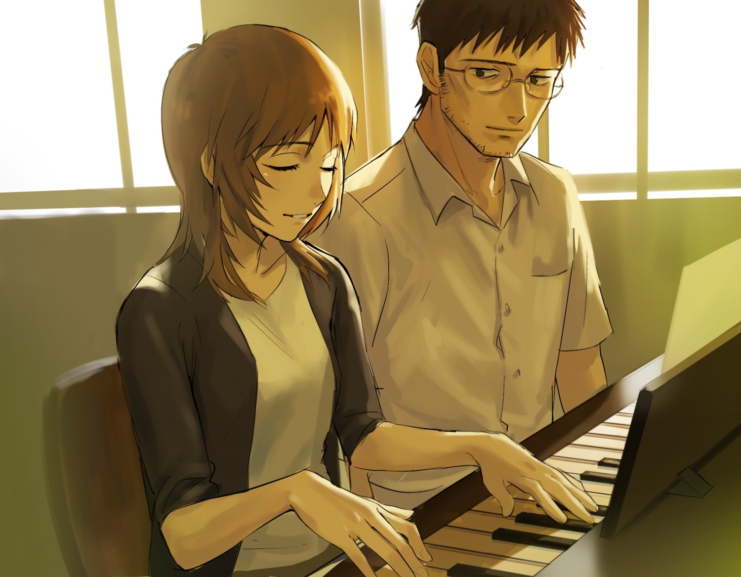 dress_shirt ikari_gendou ikari_yui megane neon_genesis_evangelion rott_ur