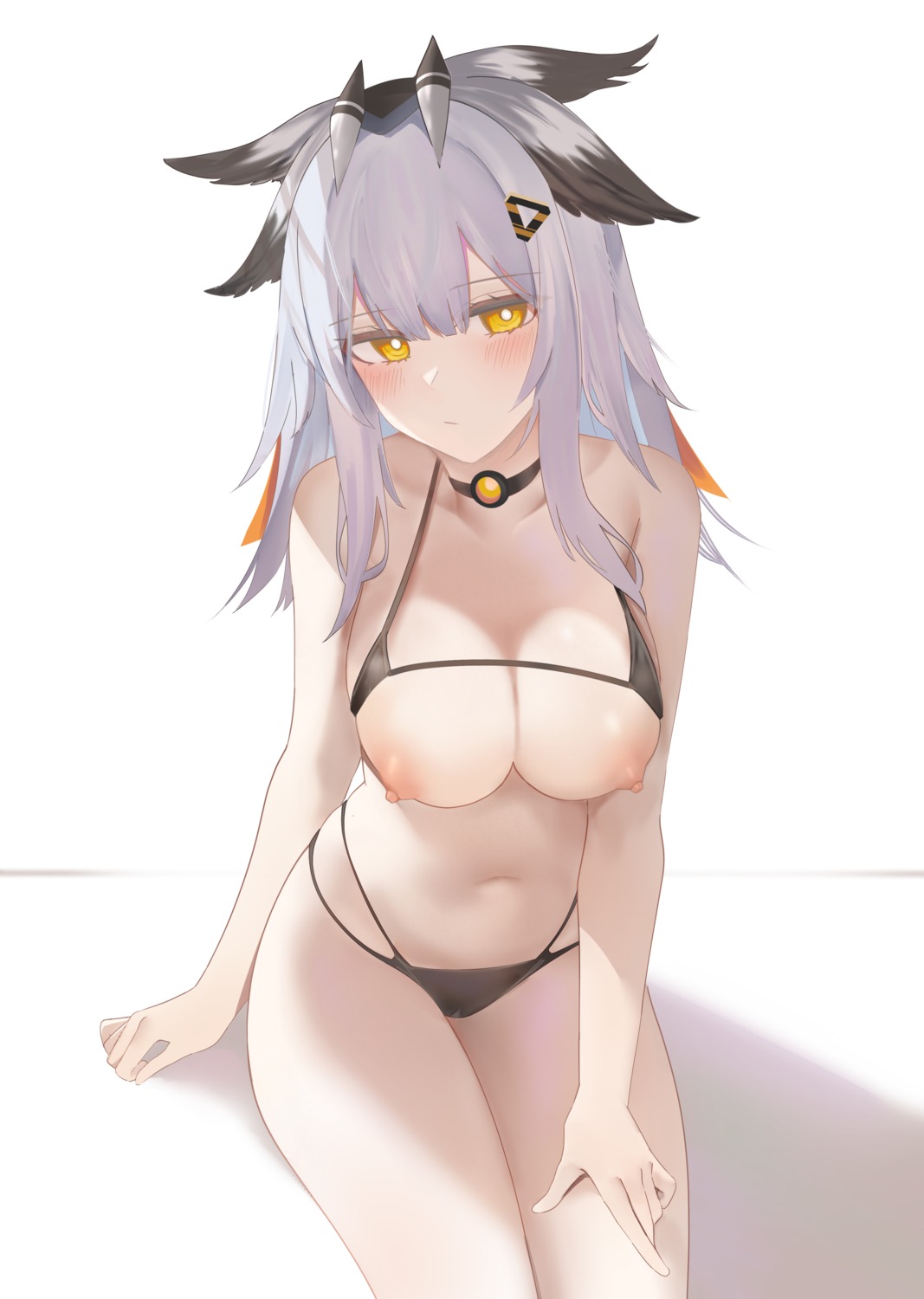 arknights bikini breasts nipples ptilopsis_(arknights) ru_zhai swimsuits