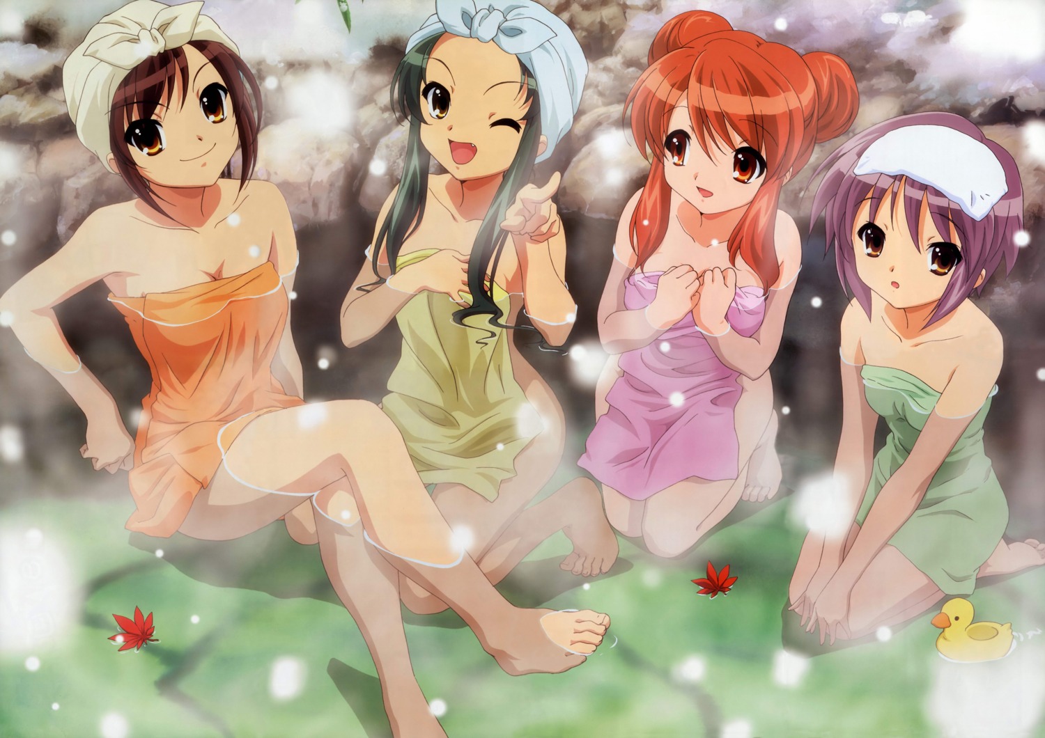 asahina_mikuru breast_hold cleavage feet ikeda_shouko nagato_yuki onsen suzumiya_haruhi suzumiya_haruhi_no_yuuutsu towel tsuruya