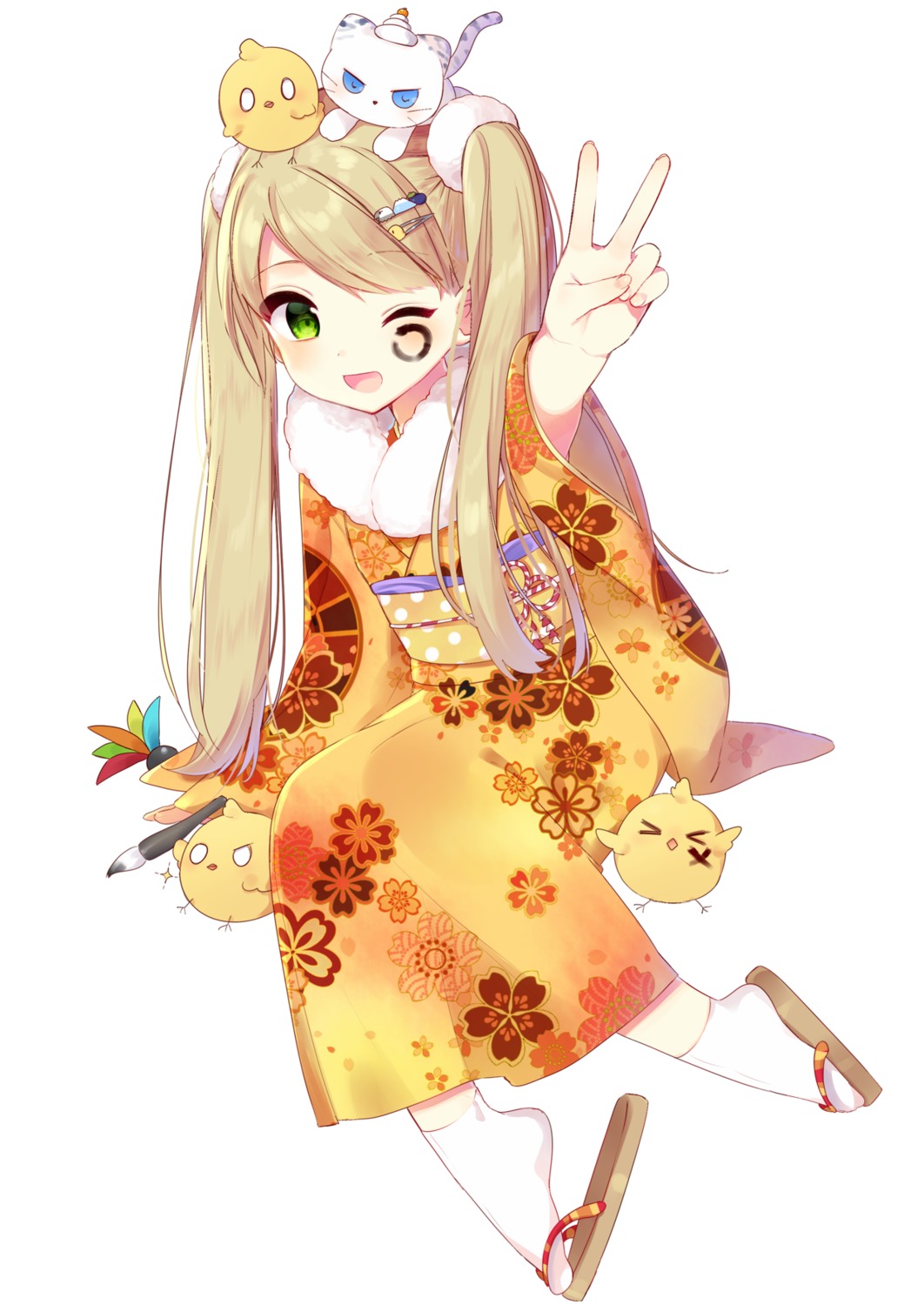 kimono mafuyu_(chibi21) neko