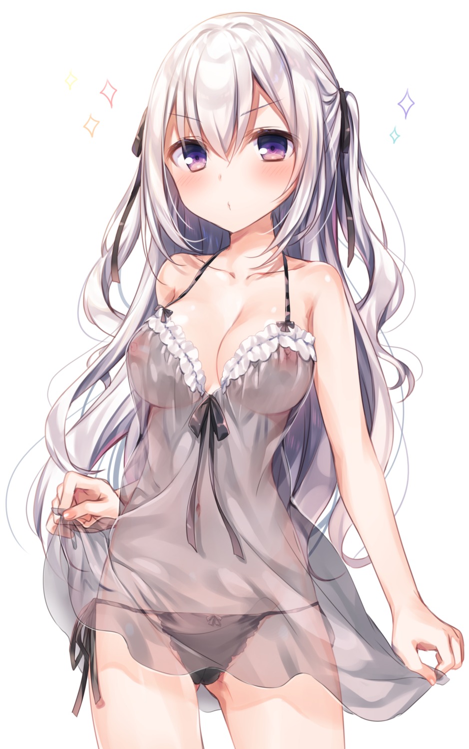 erect_nipples komeshiro_kasu lingerie no_bra pantsu see_through skirt_lift string_panties