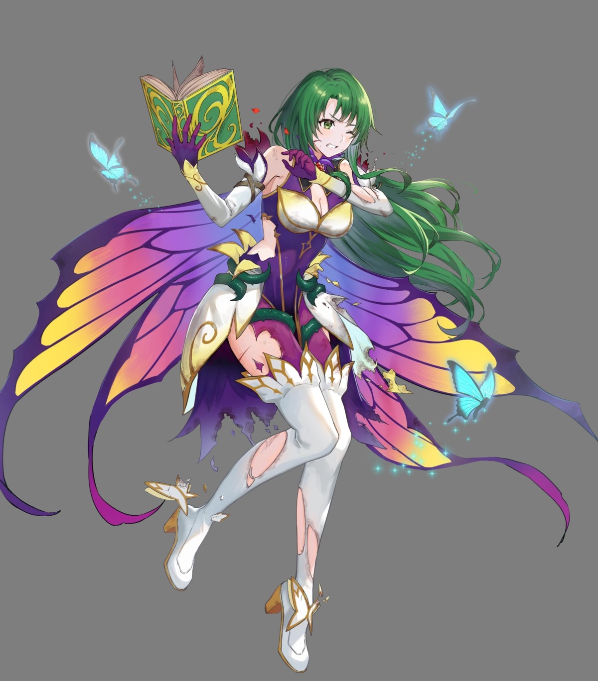 cecilia_(fire_emblem) cleavage fairy fire_emblem fire_emblem:_rekka_no_ken heels ichikawa_haru nintendo no_bra thighhighs torn_clothes wings