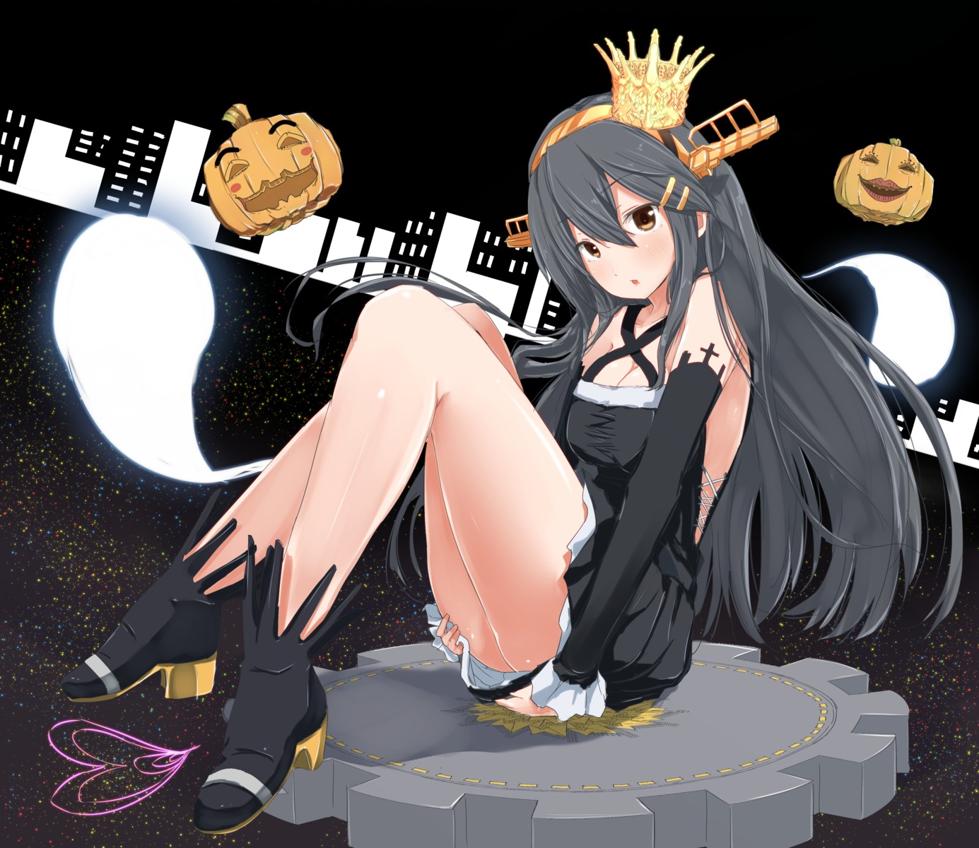 ame-rain cleavage halloween haruna_(kancolle) heels kantai_collection nopan