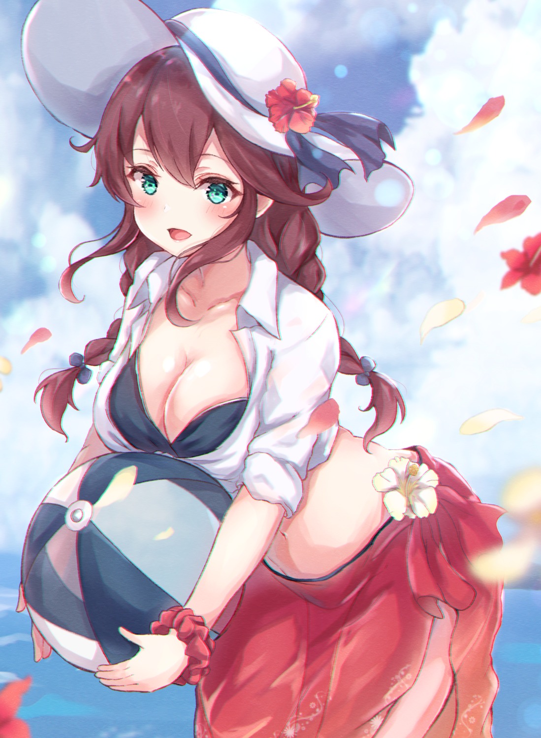 bikini kantai_collection noshiro_(kancolle) open_shirt sa-ya2 see_through swimsuits