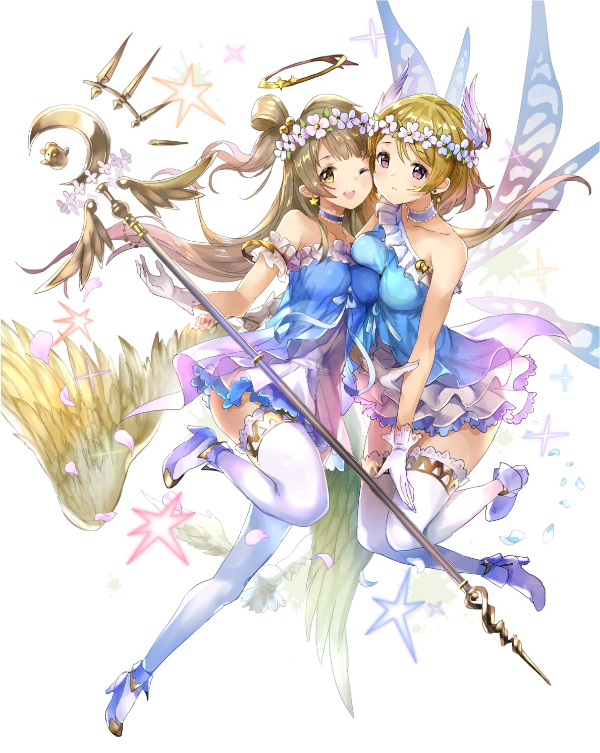 77gl heels koizumi_hanayo love_live! minami_kotori thighhighs weapon wings