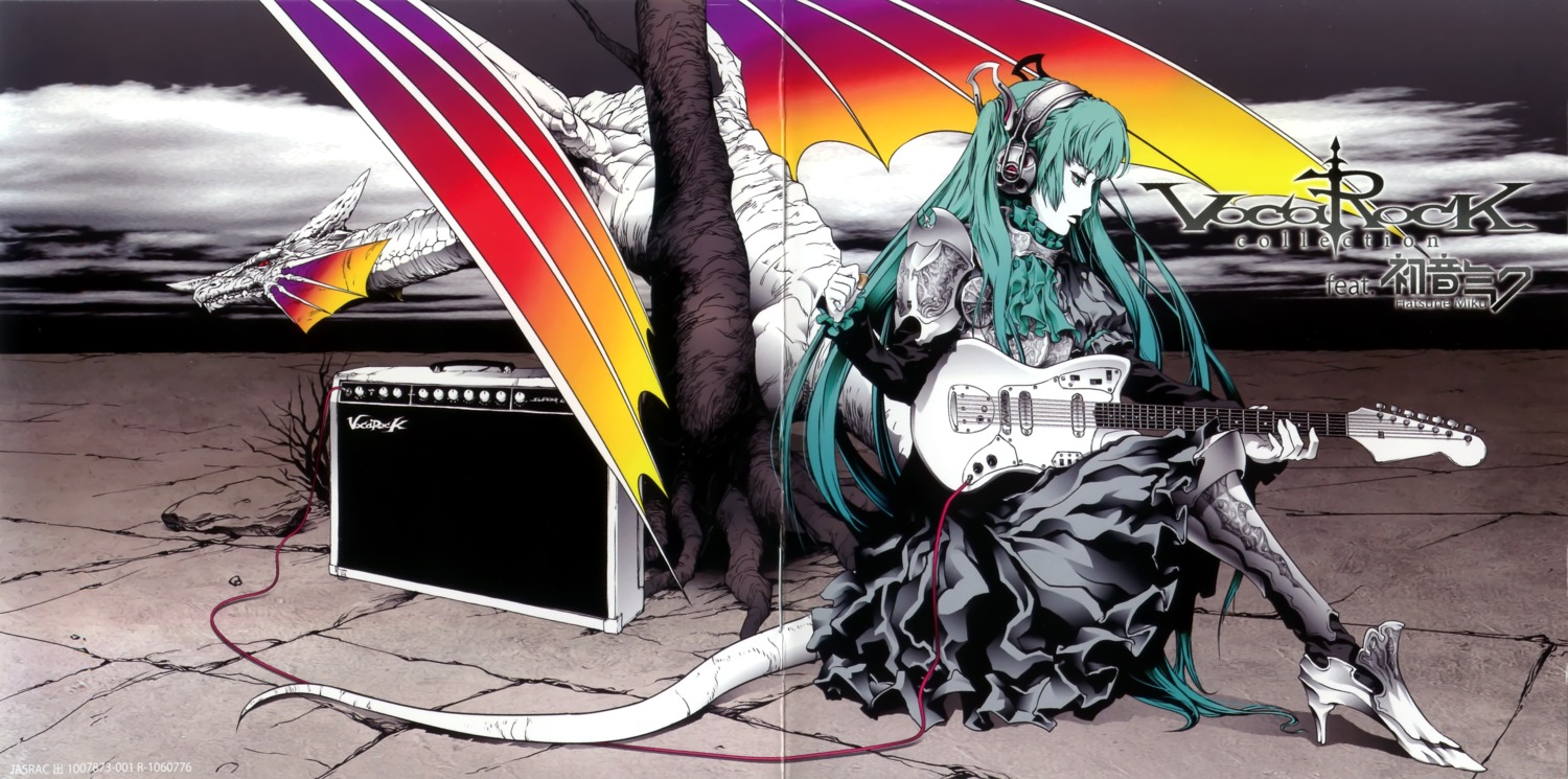 crease disc_cover dress guitar hatsune_miku headphones nagimiso vocaloid