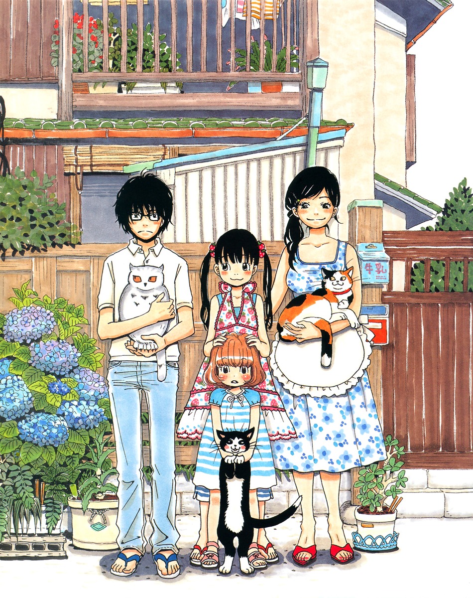 dress kawamoto_akari kawamoto_hinata kawamoto_momo kiriyama_rei megane neko sangatsu_no_lion umino_chica