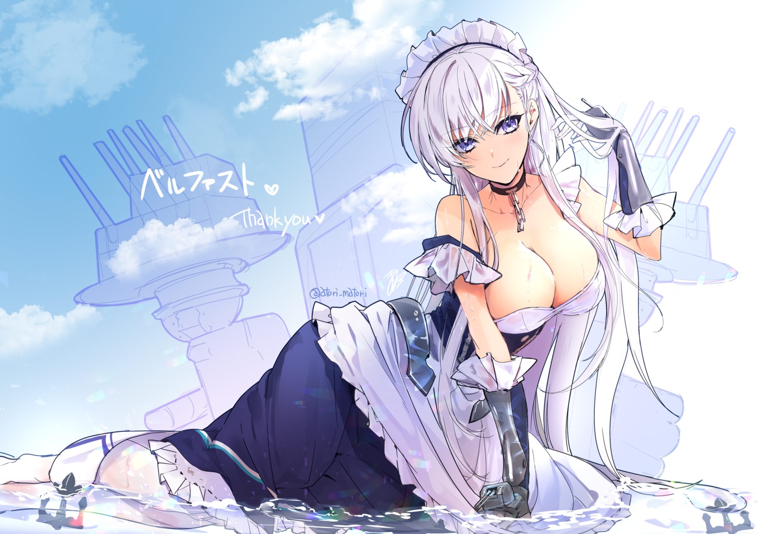 azur_lane belfast_(azur_lane) maid matori_(penguin_batake) no_bra wet