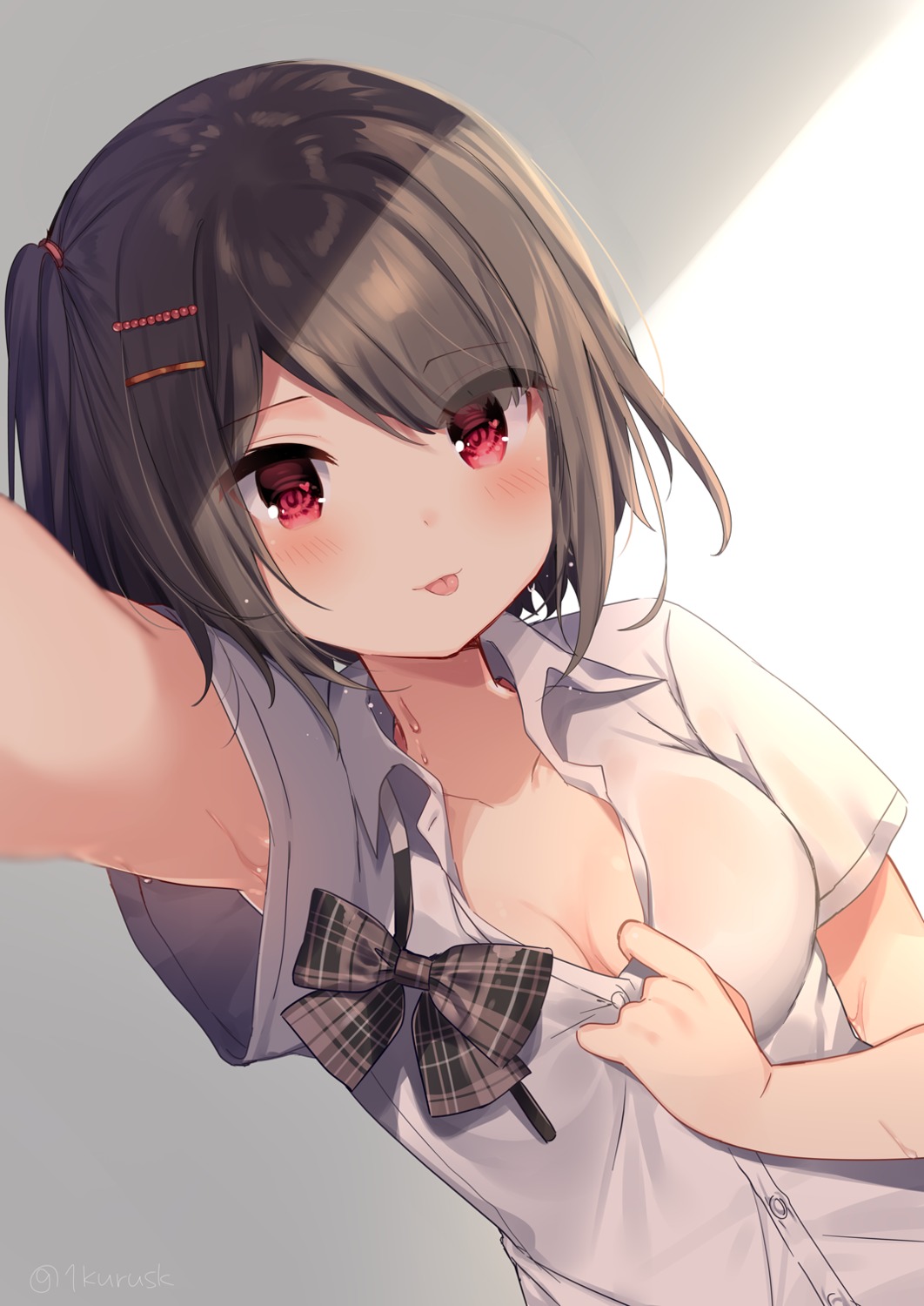 cleavage mafuyu_(chibi21) open_shirt seifuku undressing