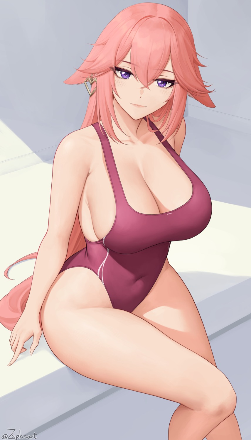 animal_ears genshin_impact kitsune swimsuits yae_miko zaphn