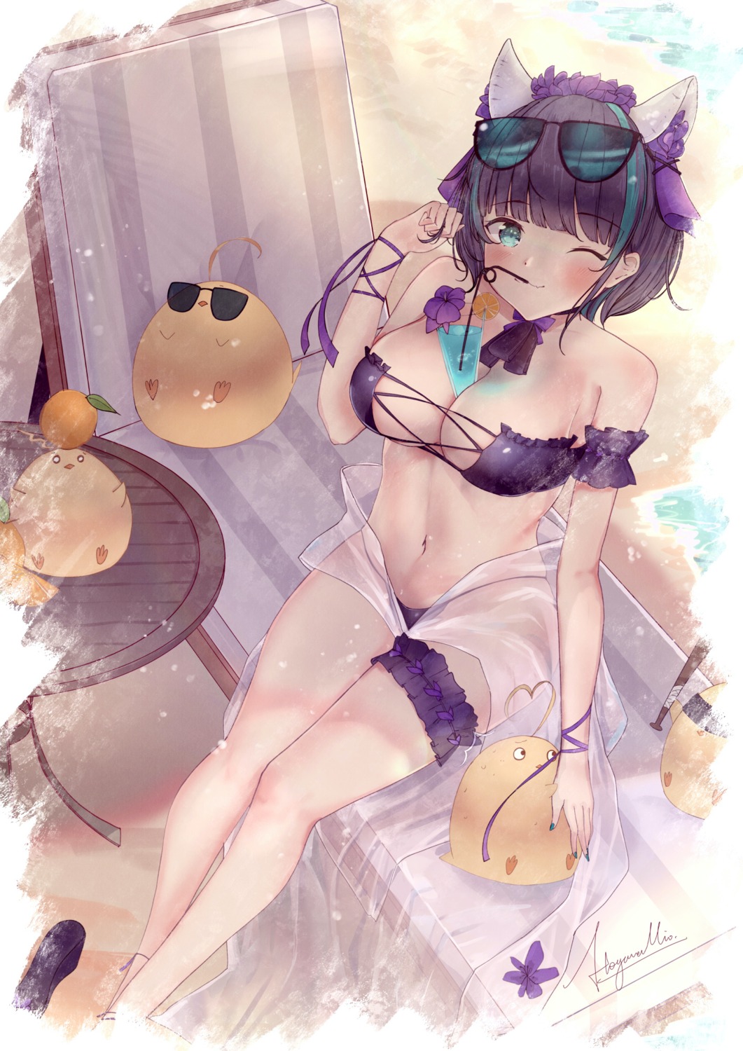 azur_lane bikini cheshire_(azur_lane) garter itogawamio manjuu_(azur_lane) megane see_through swimsuits