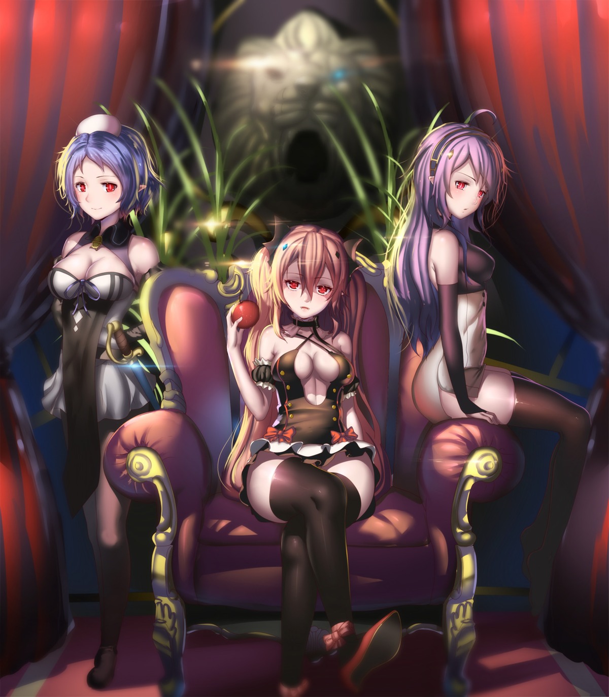 asuramaru chess_belle cleavage dress heels hk_(hk) krul_tepes no_bra owari_no_seraph pantyhose pointy_ears thighhighs