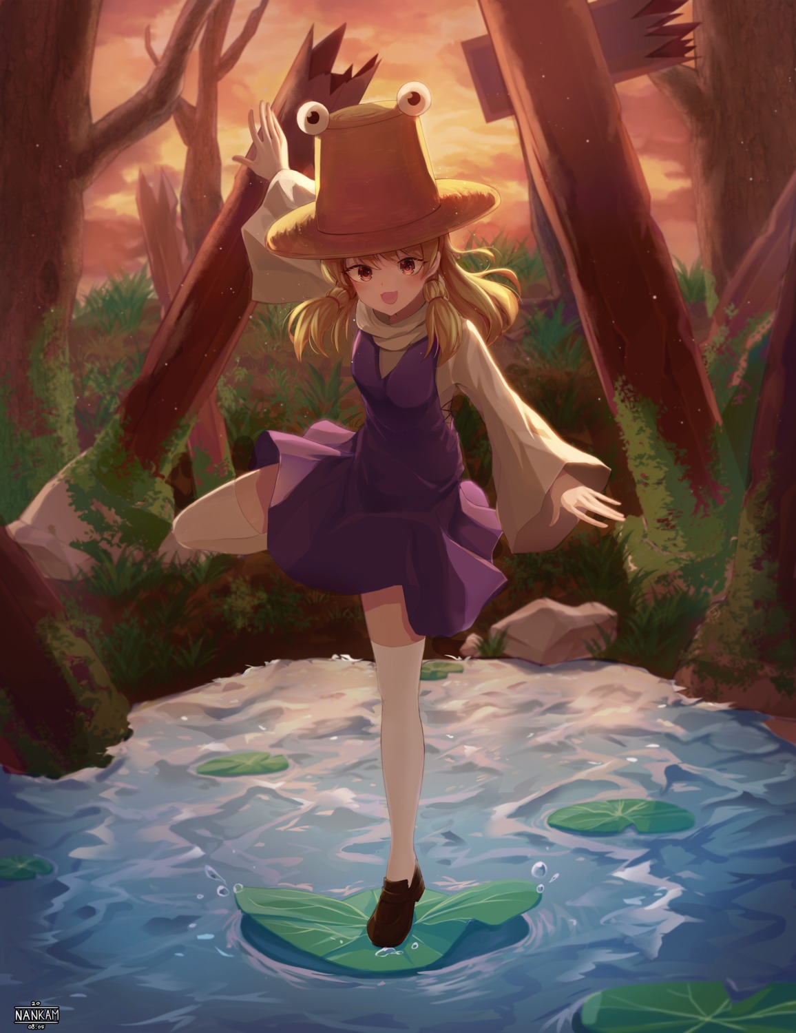 dress moriya_suwako nankam skirt_lift thighhighs touhou