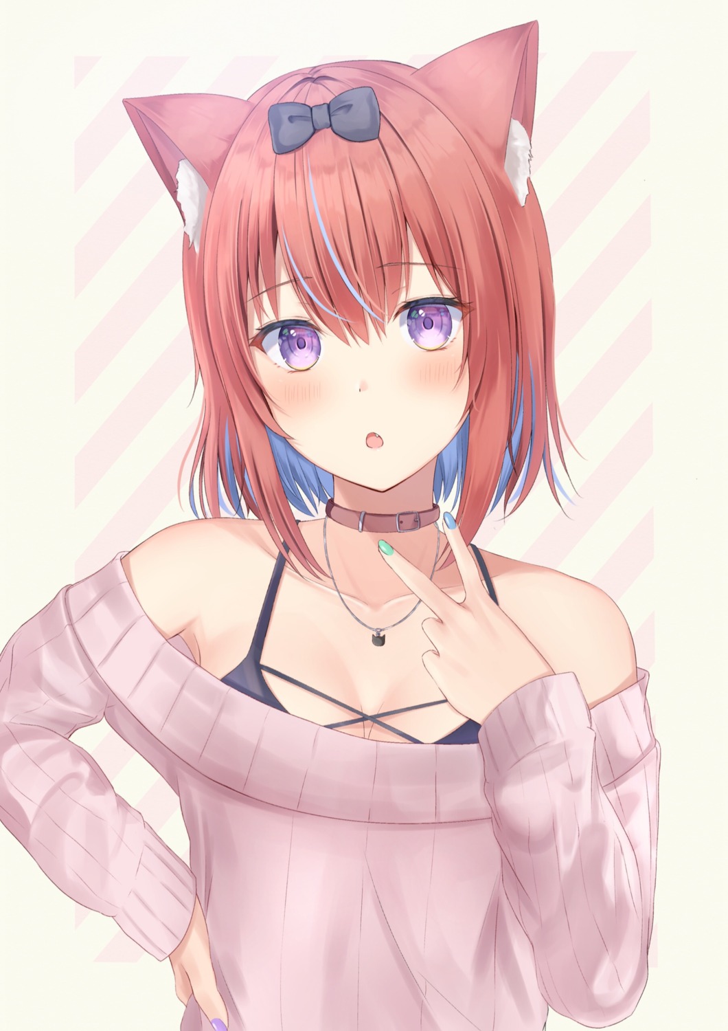 animal_ears cleavage nekomimi sweater umineco_1