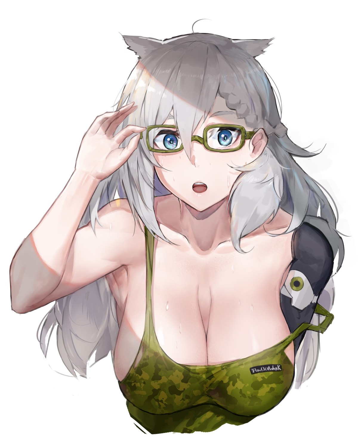 animal_ears cleavage girls_frontline ksvk_(girls_frontline) mecha_musume megane no_bra pandea_work