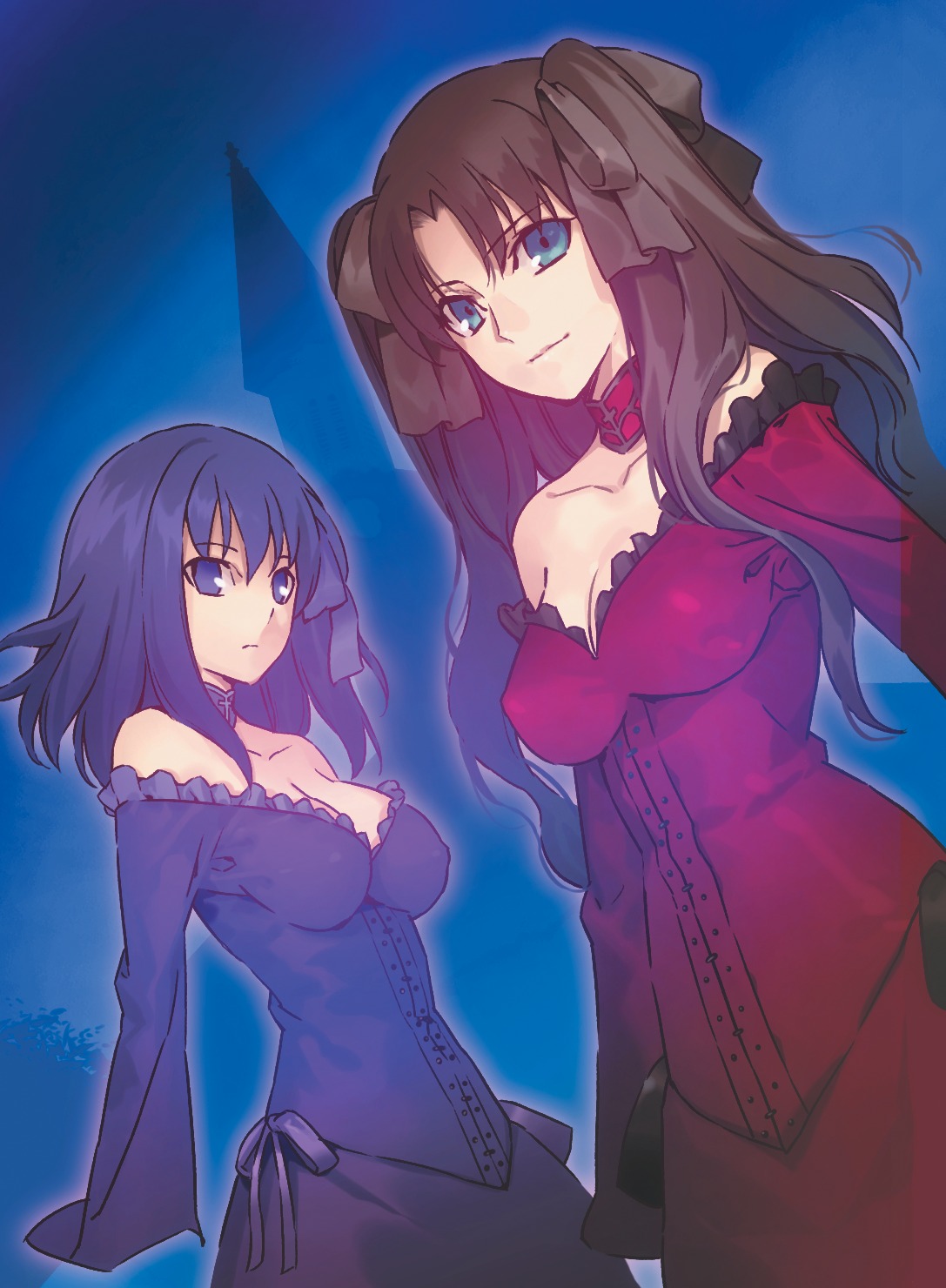 cleavage dress erect_nipples fate/hollow_ataraxia fate/stay_night matou_sakura morii_shizuki toosaka_rin