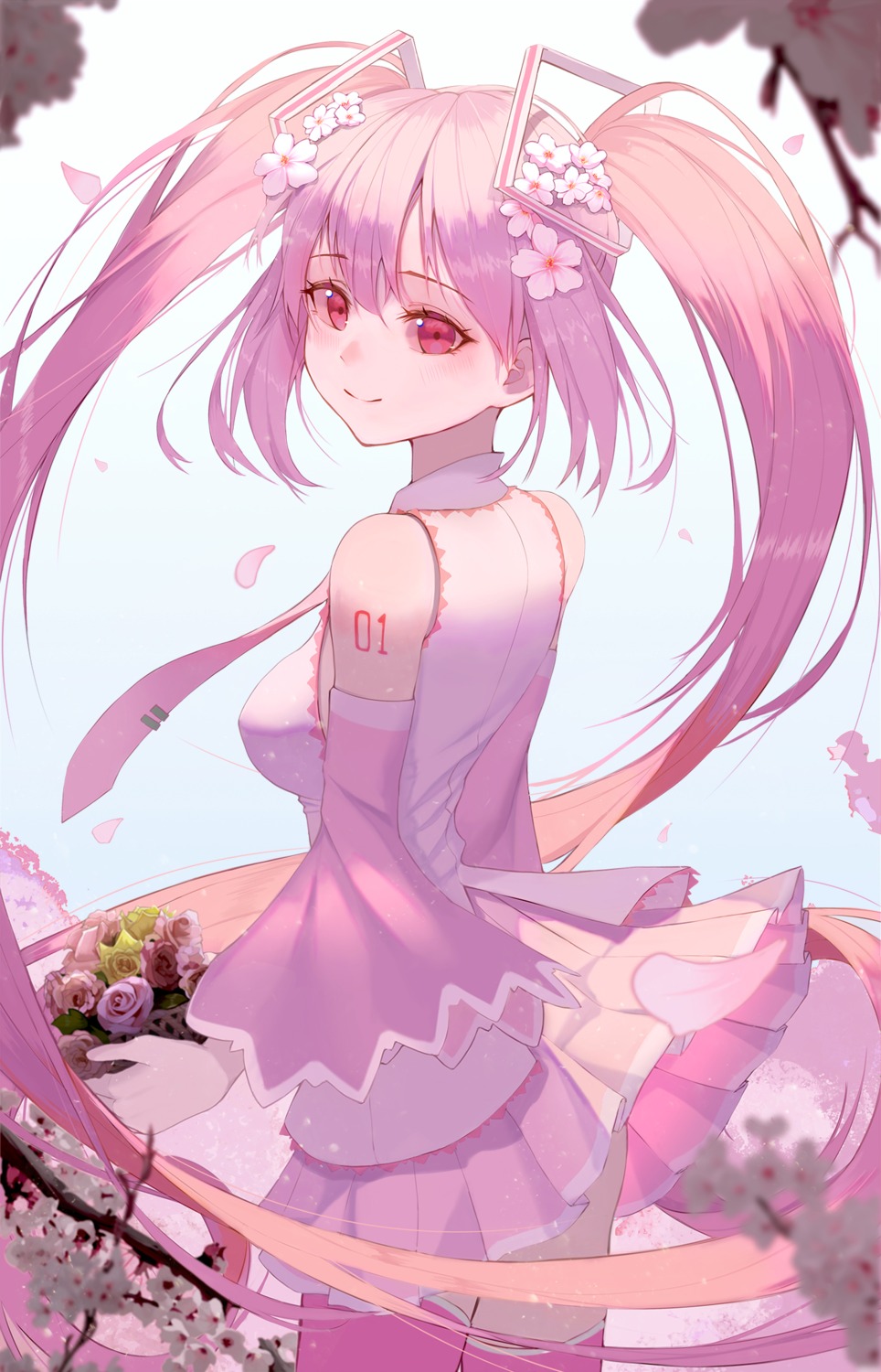 daimi_94 hatsune_miku sakura_miku skirt_lift tattoo thighhighs vocaloid