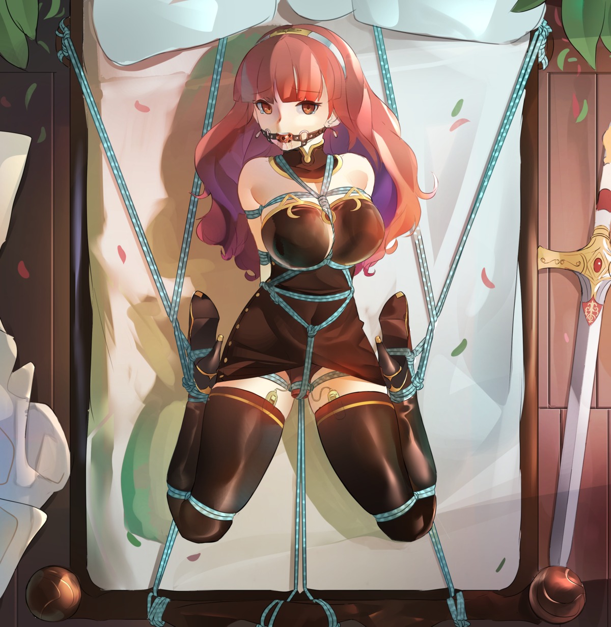 bondage dildo dress fire_emblem heels lumpychan pantsu skirt_lift sword thighhighs