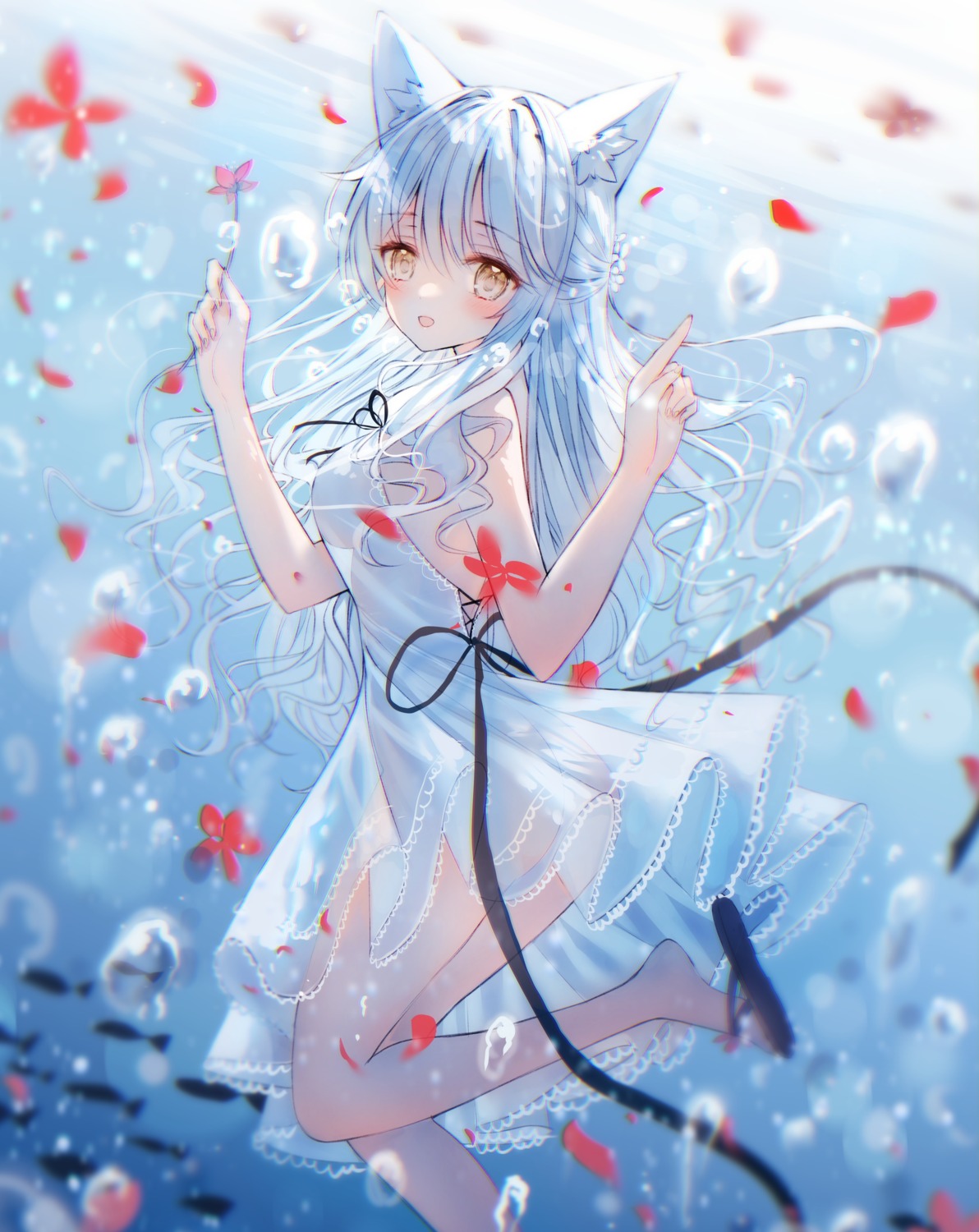 animal_ears ass dress no_bra nopan see_through skirt_lift tandohark