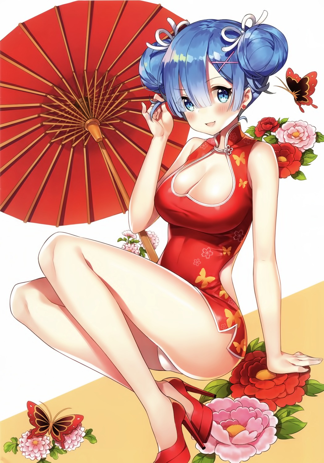 ayamy chinadress cleavage hachigo heels pantsu re_zero_kara_hajimeru_isekai_seikatsu rem_(re_zero)