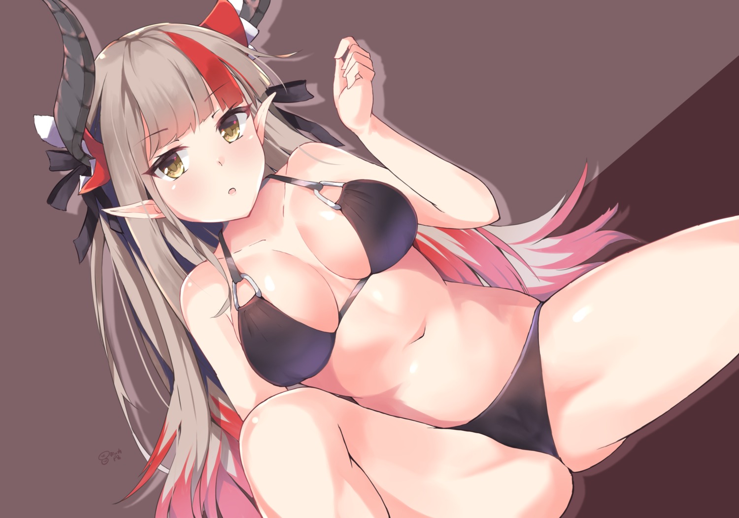 akatsuki_kyouka bikini chunithm horns mushpz pointy_ears swimsuits thong