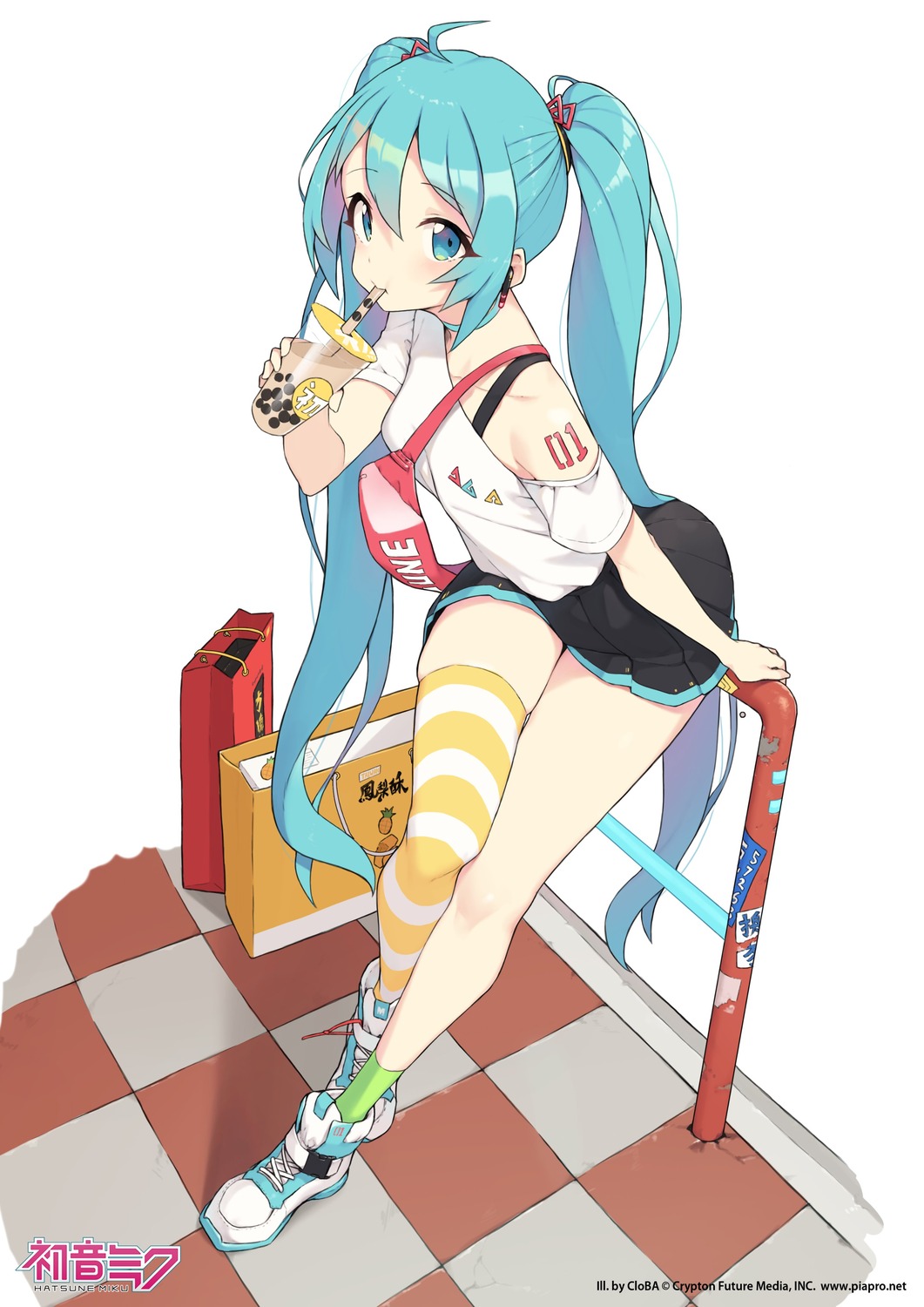 cloba hatsune_miku tattoo thighhighs vocaloid