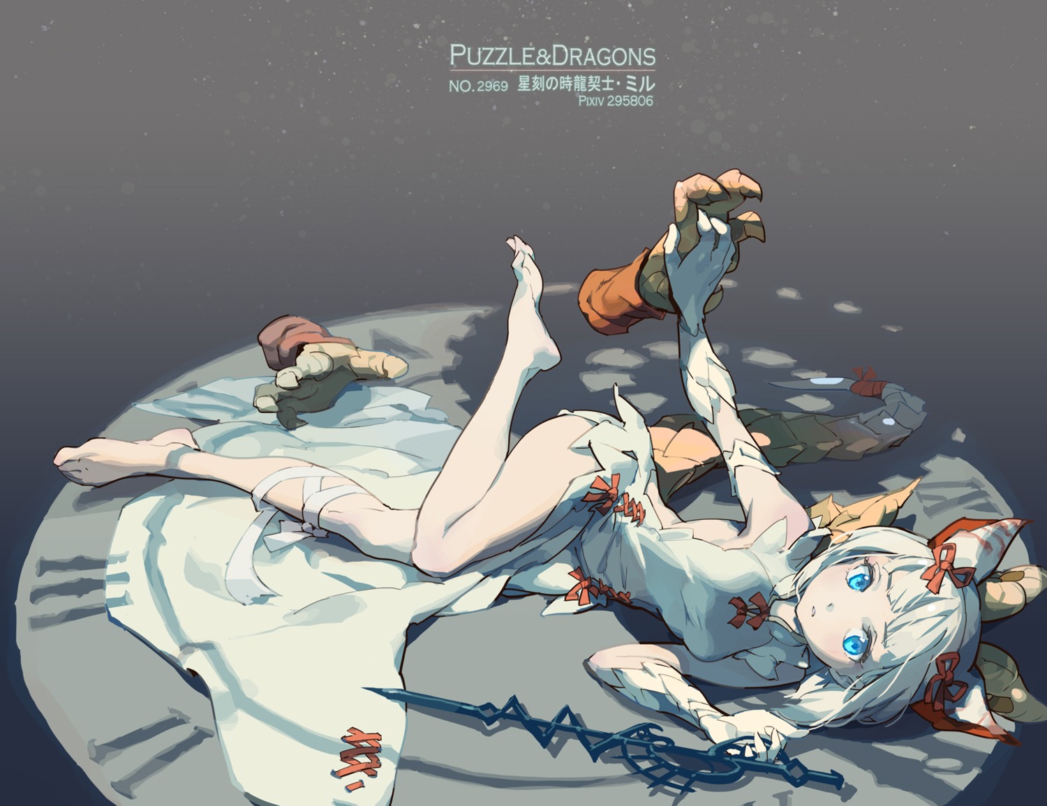 animal_ears dress feet horns no_bra puzzle_&_dragons tail tennohi