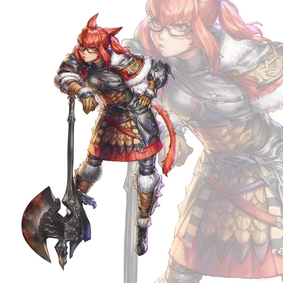 animal_ears armor final_fantasy final_fantasy_xiv megane miqo'te nekomimi seneka_grafika tail weapon