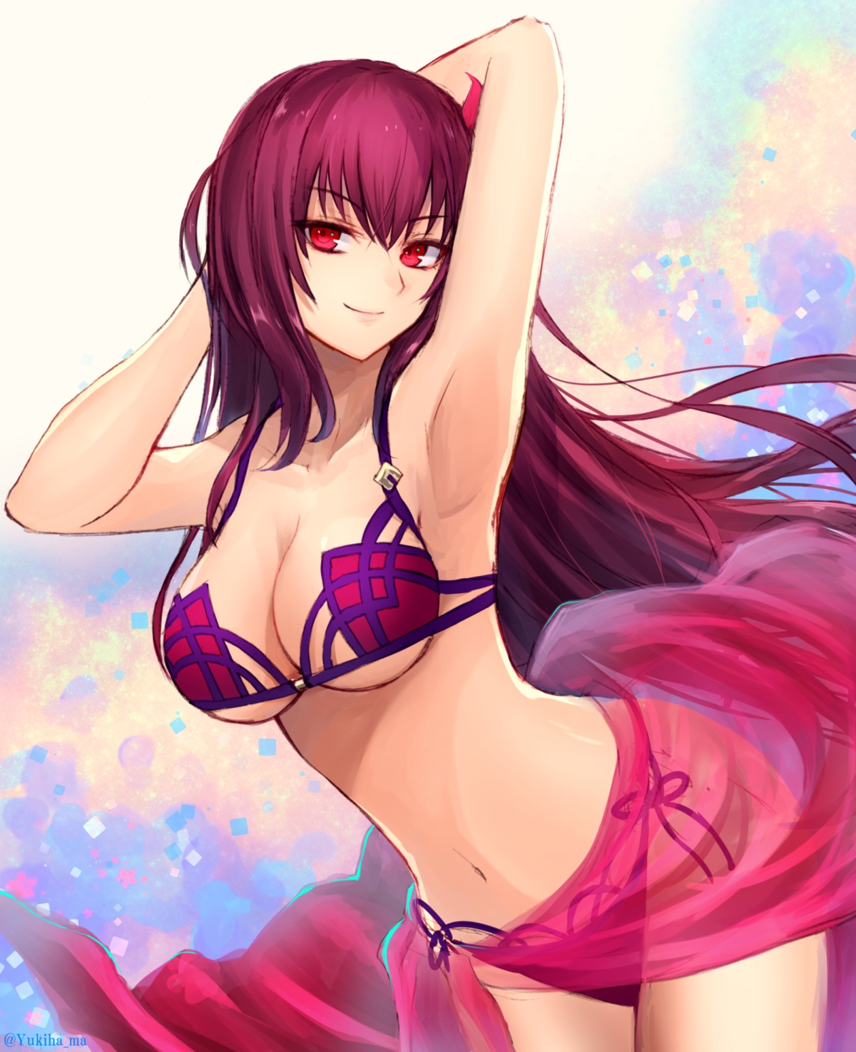 bikini cleavage fate/grand_order fate/stay_night scathach_(fate/grand_order) see_through swimsuits underboob yukihama