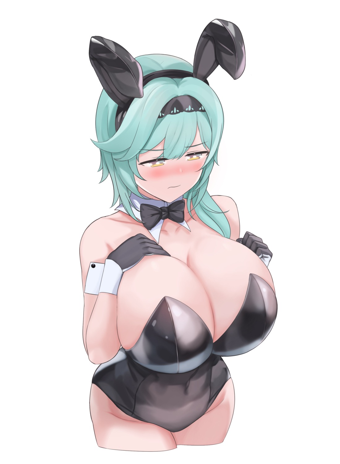 animal_ears bunny_ears bunny_girl eula genshin_impact no_bra riba