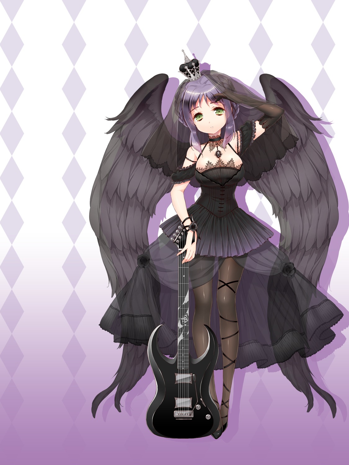 cuteg guitar hinabita kasuga_sakiko lolita_fashion pantyhose see_through wings