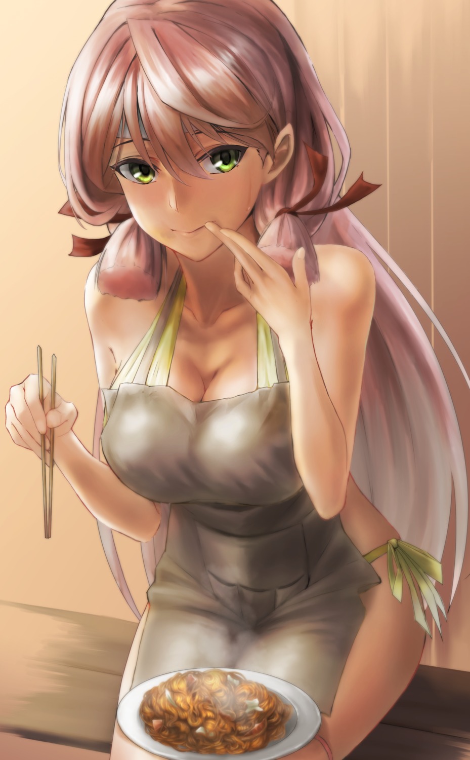 akashi_(kancolle) cleavage kantai_collection kokuzou naked_apron