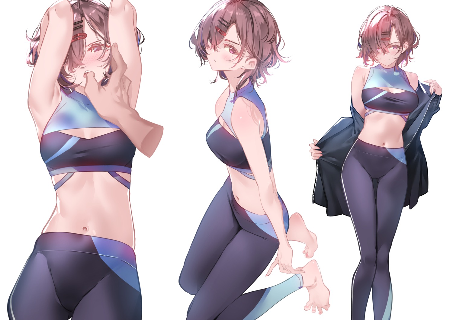 bra cleavage feet gym_uniform higuchi_madoka open_shirt sydus the_idolm@ster the_idolm@ster_shiny_colors undressing