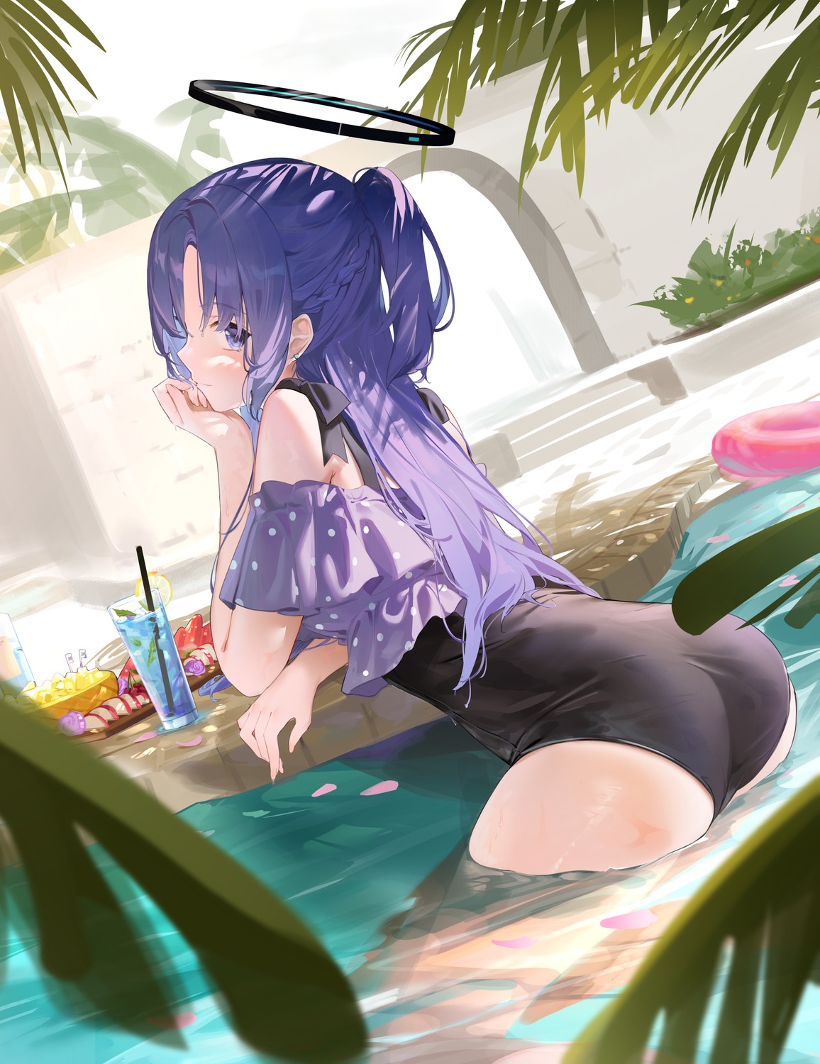 ass blue_archive halo hayase_yuuka isaya_(pixiv4541633) swimsuits wet