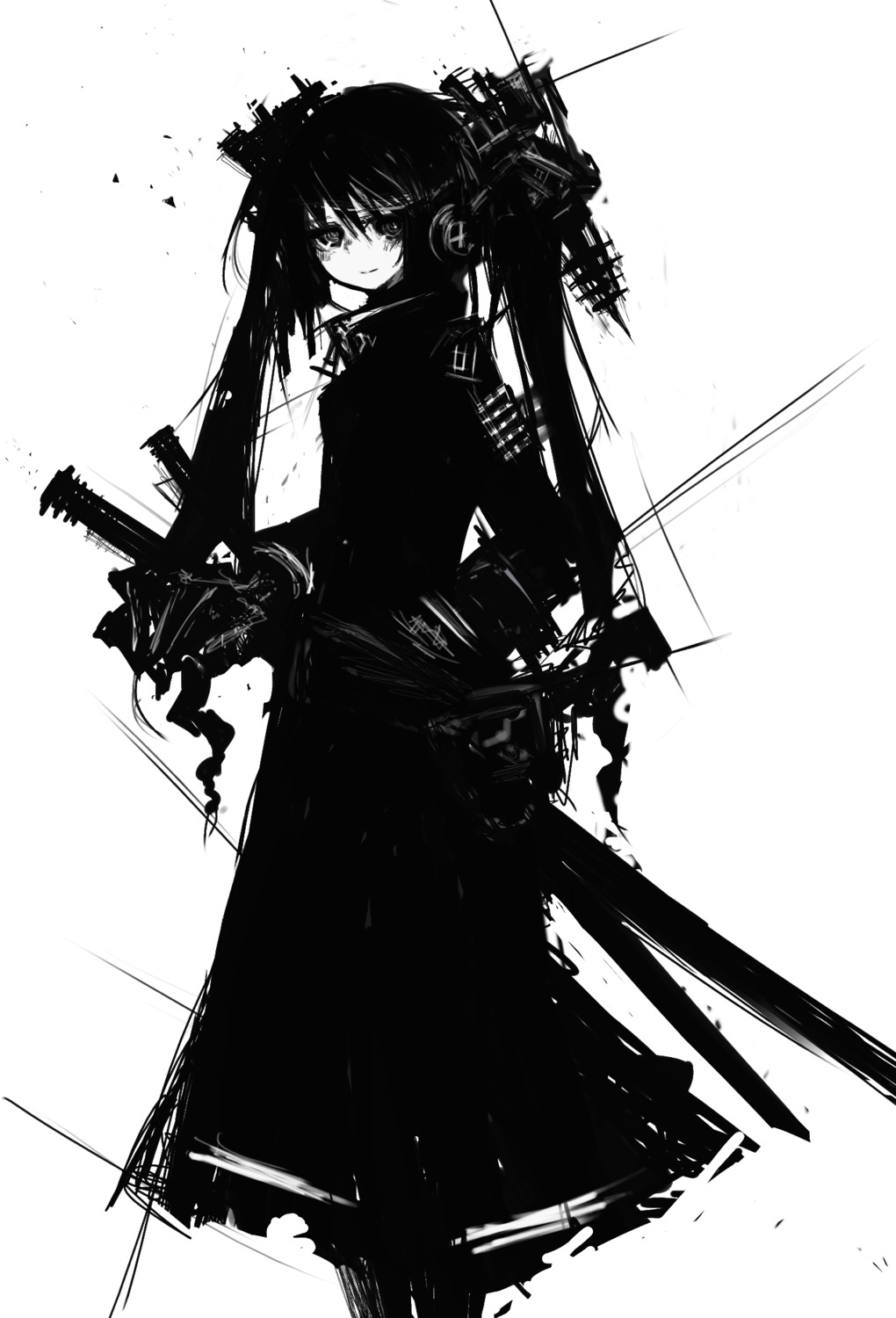 hatsune_miku kic monochrome sword vocaloid