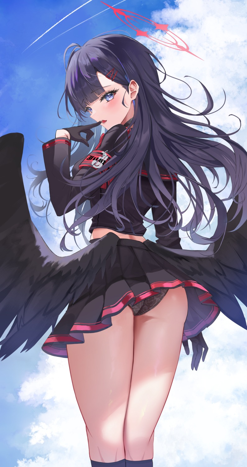 angel ass blue_archive nakamasa_ichika pantsu runa_(user_guwn7382) seifuku skirt_lift wings