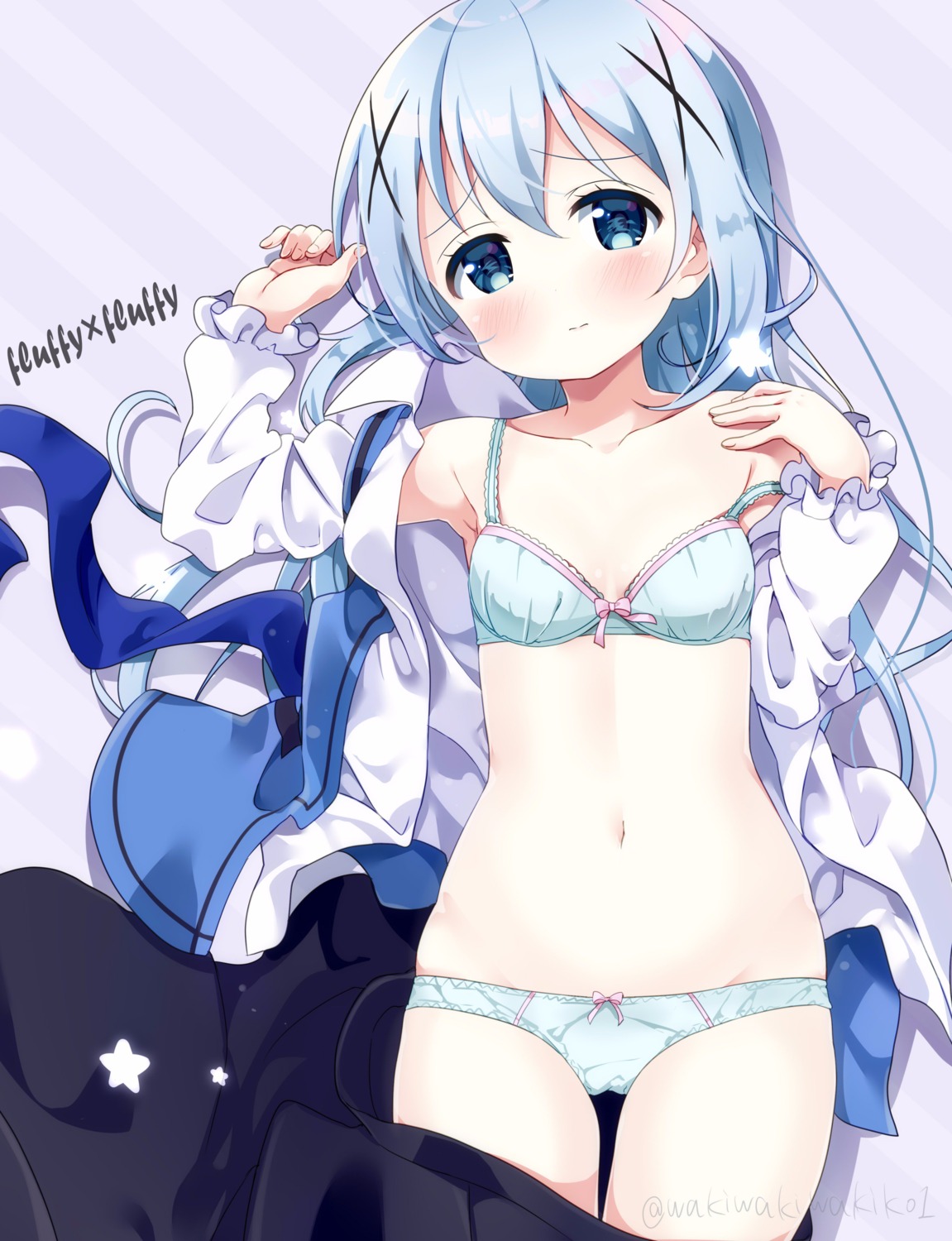 bra cameltoe cleavage gochuumon_wa_usagi_desu_ka? kafuu_chino loli open_shirt pantsu waitress waki_(pixiv2609622)