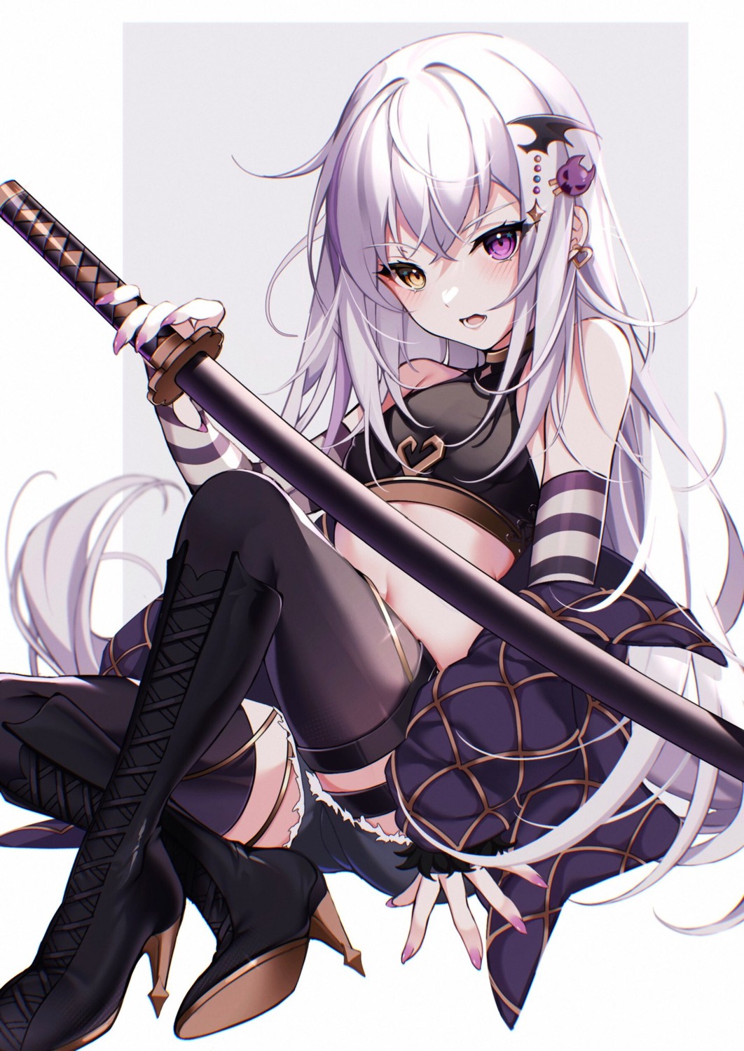 garter heels heterochromia kiyochii mefelis_hex sword thighhighs