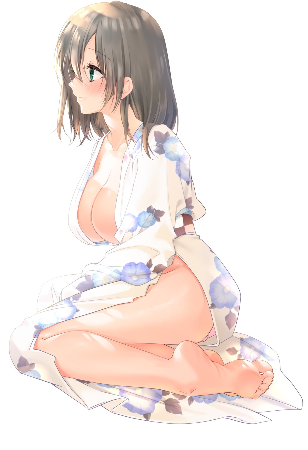 feet no_bra open_shirt pantsu skirt_lift yoruhoshi_owl yukata