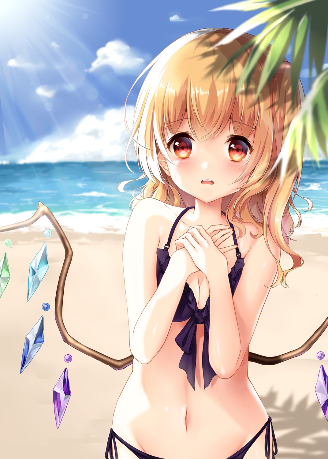 bikini breast_hold cleavage flandre_scarlet mumu-crown swimsuits touhou wings