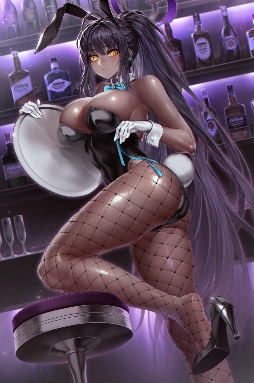 animal_ears ass blue_archive bunny_ears bunny_girl fishnets halo heels kakudate_karin no_bra pantyhose tail vana