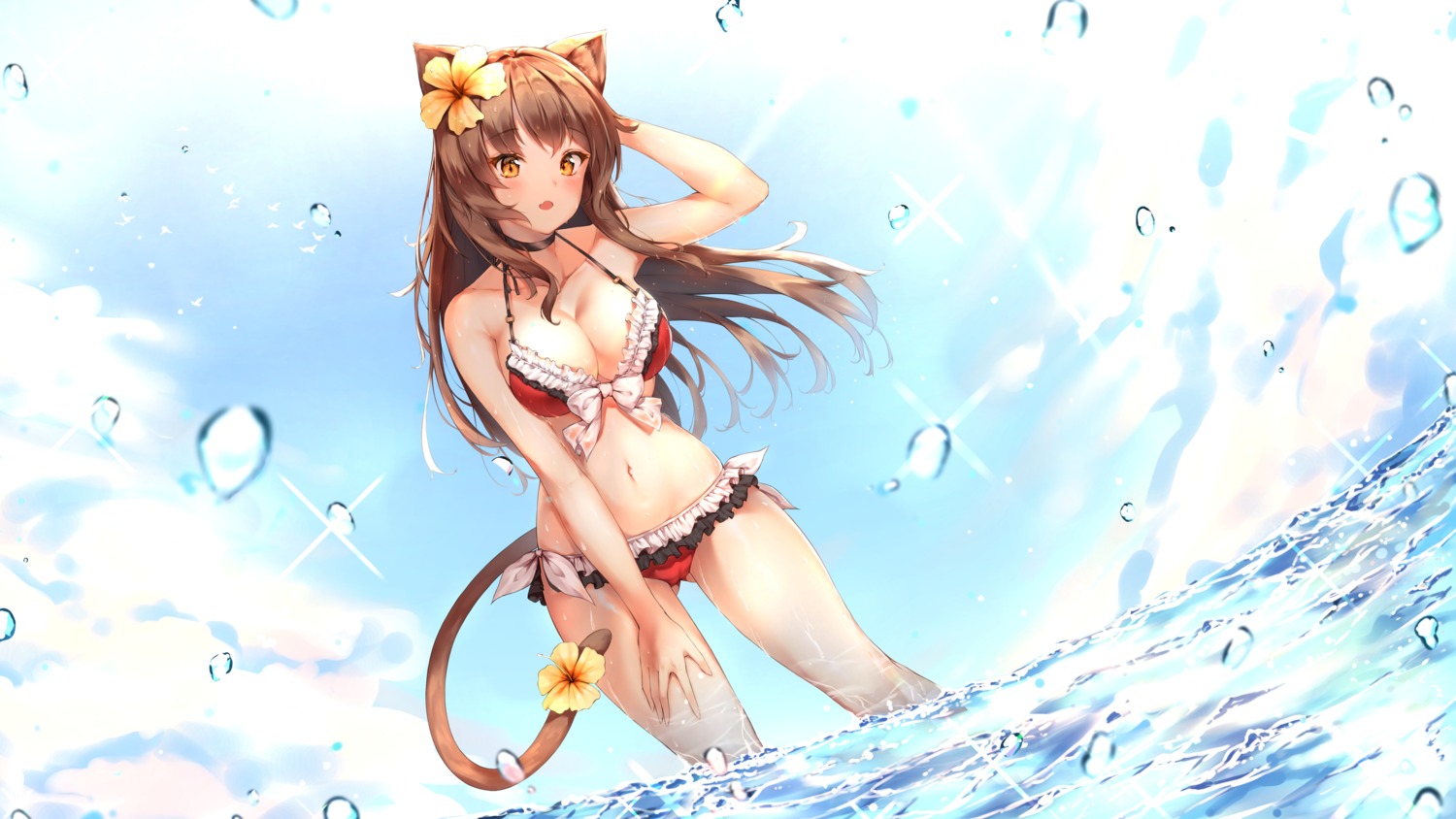 animal_ears bikini ijac_ray nekomimi swimsuits tail wet