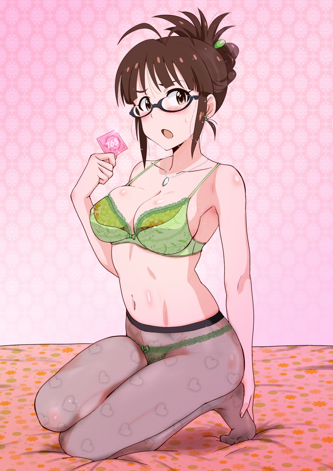 akizuki_ritsuko bra erect_nipples fishnets lingerie megane minpei_ichigo nipple_slip pantsu pantyhose see_through the_idolm@ster