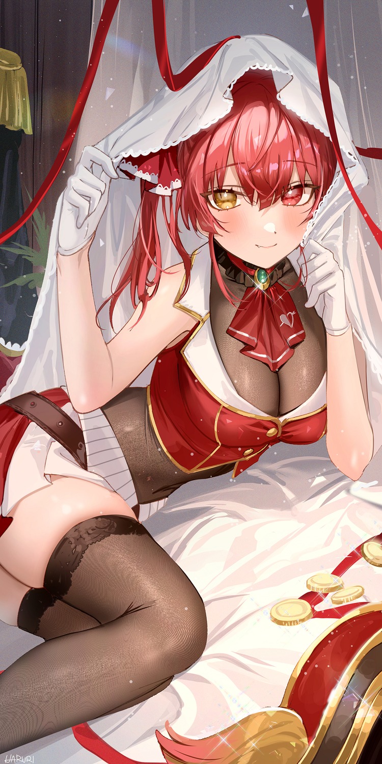 haruri heterochromia hololive houshou_marine thighhighs