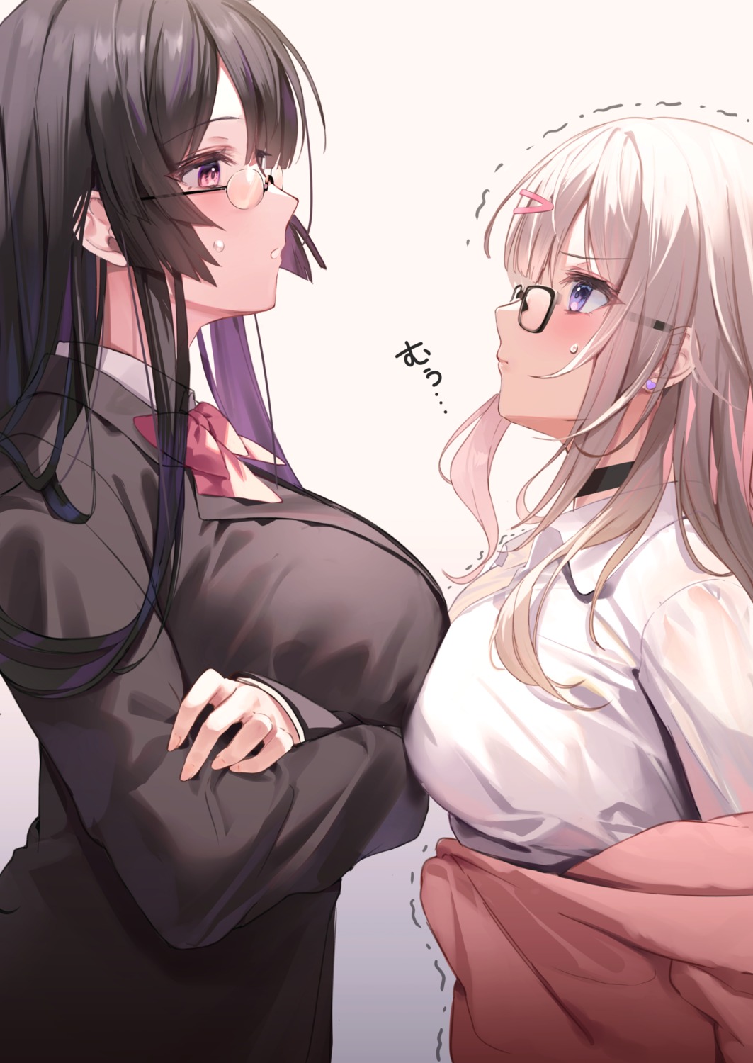 breast_hold chiro_(norishiro_michiro) megane see_through seifuku sweater symmetrical_docking