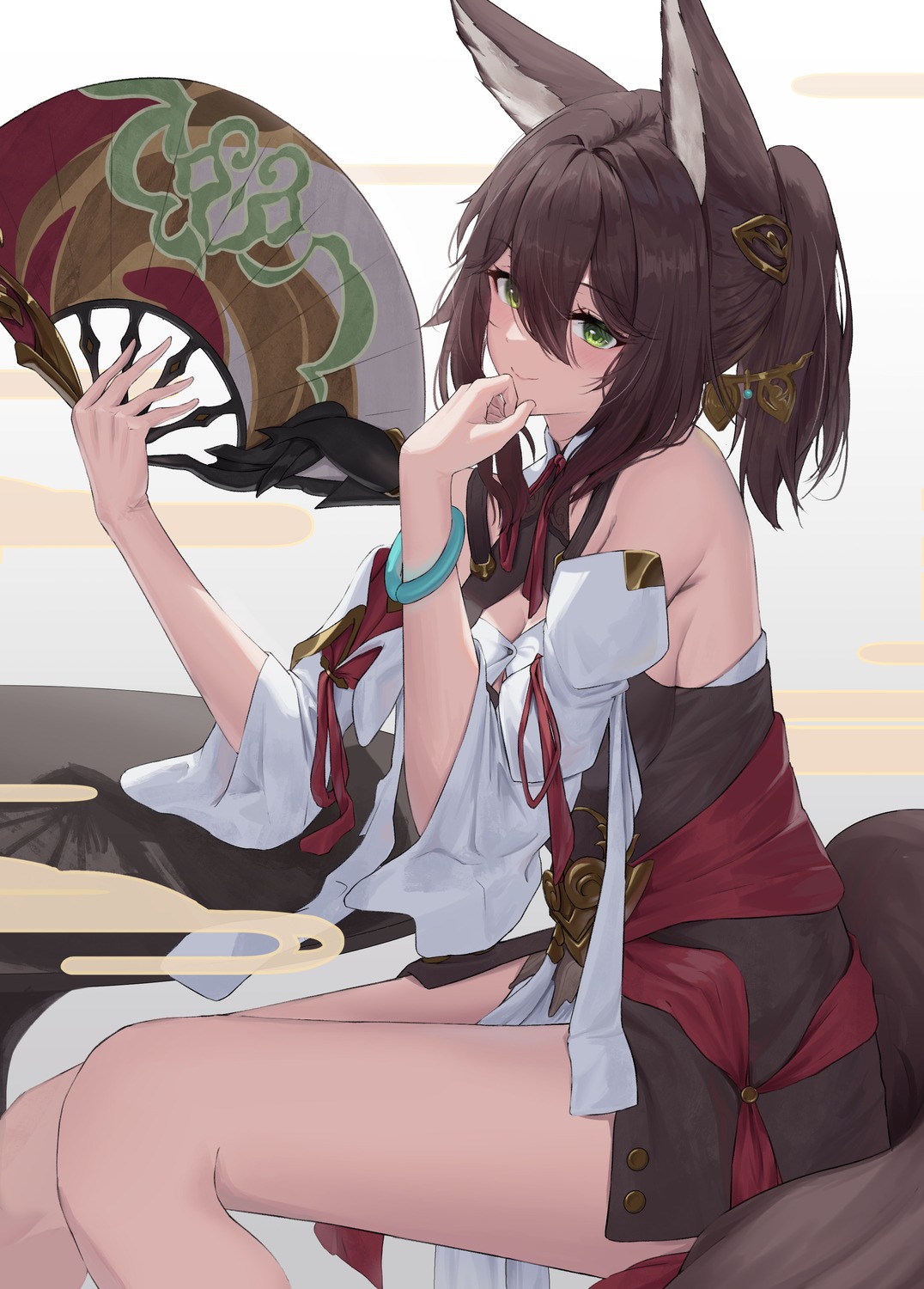 animal_ears asian_clothes bakemonsou cleavage honkai:_star_rail no_bra tail tingyun