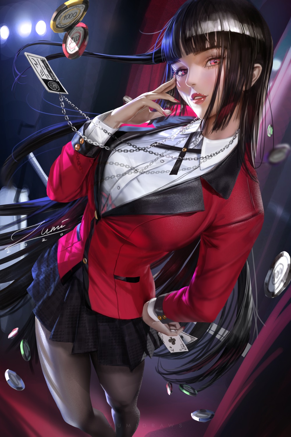 jabami_yumeko kakegurui pantyhose seifuku zumi_(zumidraws)